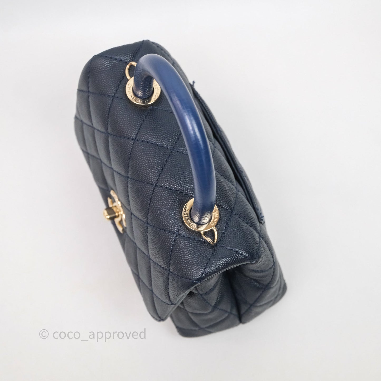 Chanel Mini Coco Handle Quilted Navy Caviar Gold Hardware Lizard Embossed Handle
