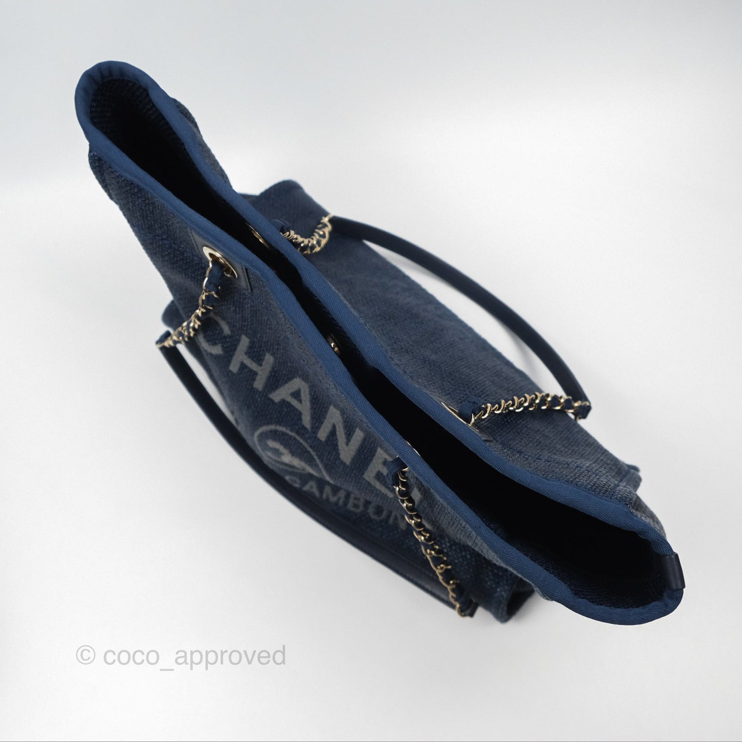 Chanel Medium Deauville Navy Canvas Gold Hardware