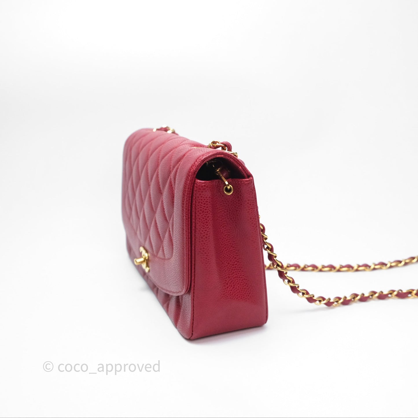 Chanel Medium Vintage Quilted Classic Diana Flap Bag Red Caviar 24K Gold Hardware
