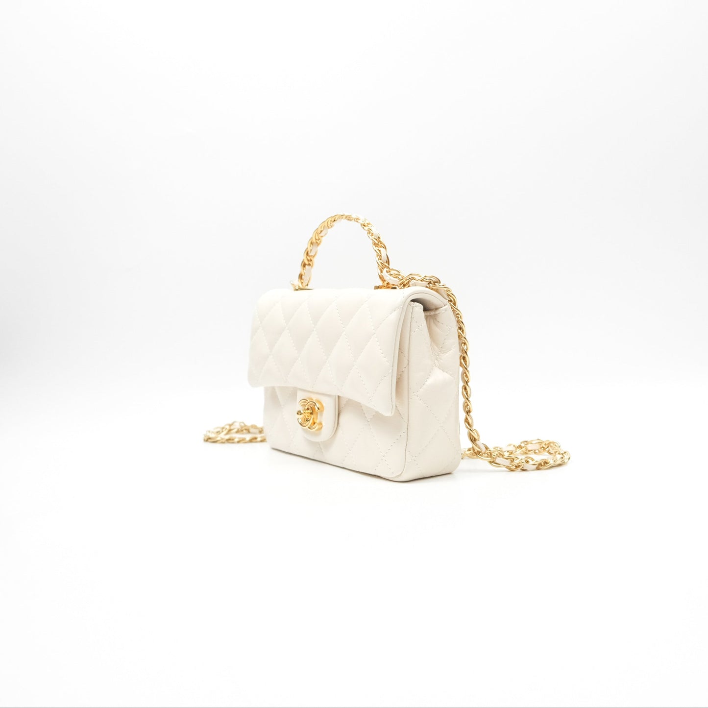Chanel Top Handle White Lambskin Gold Hardware