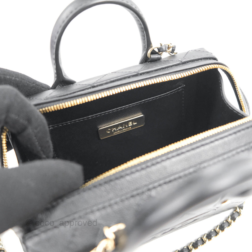 Chanel Quilted Vanity Case with Chain Black Calfskin Gold Hardware 22B