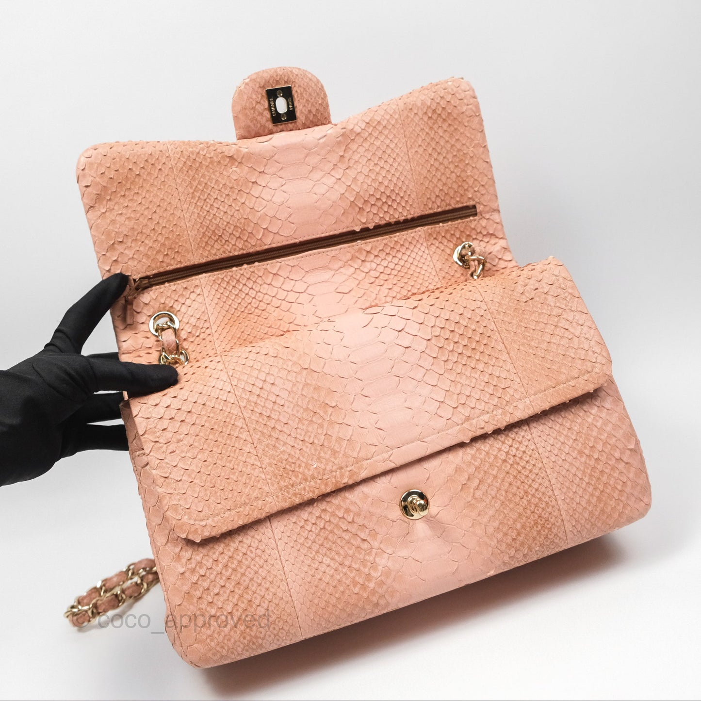 Chanel Jumbo Double Flap Python Pink Gold Hardware