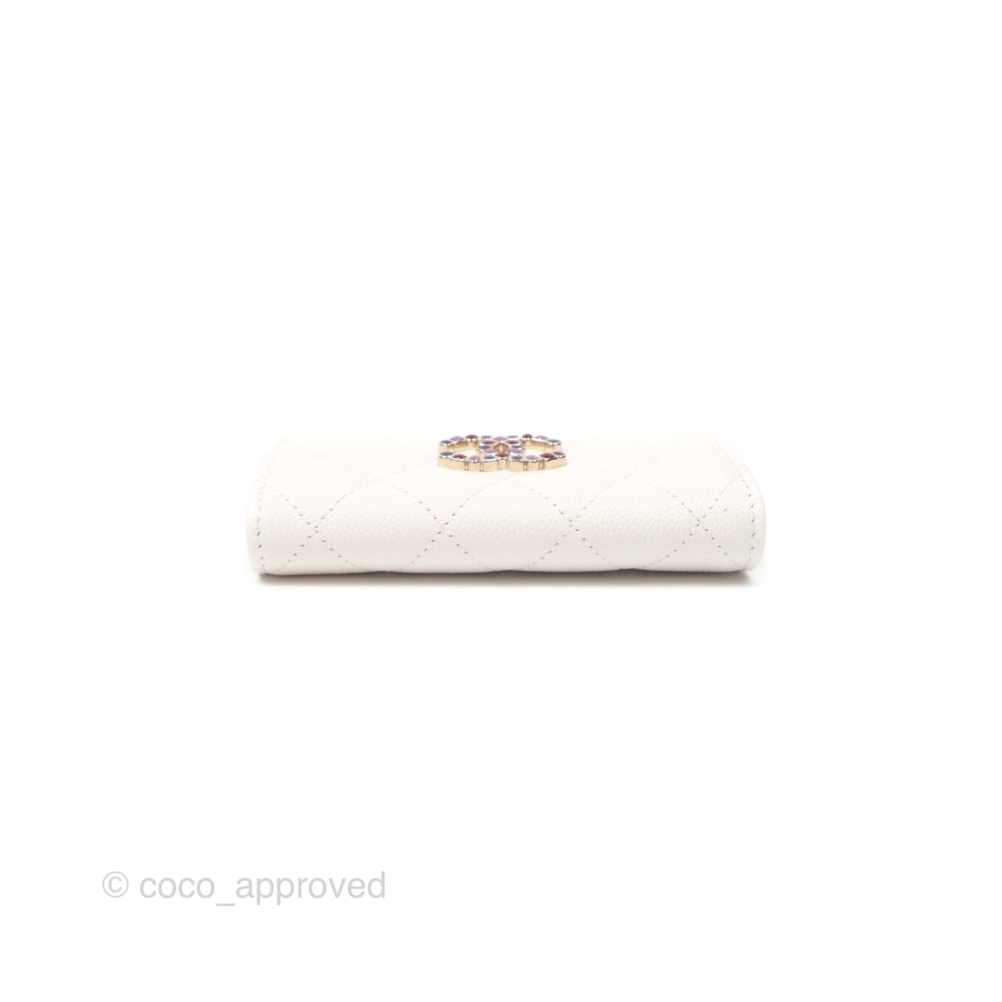 Chanel CC Resin Stone Flap Card Holder White Caviar