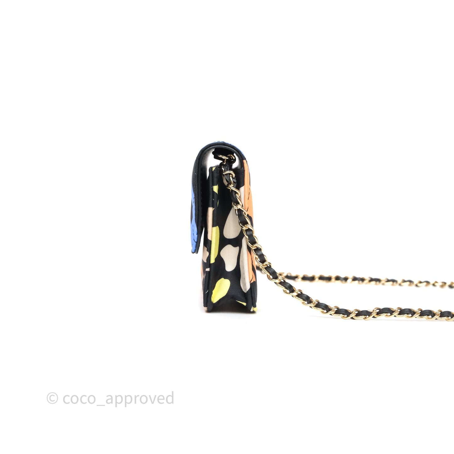 Chanel Mini Wallet With Chain CC Floral Printed Fabric Gold Hardware
