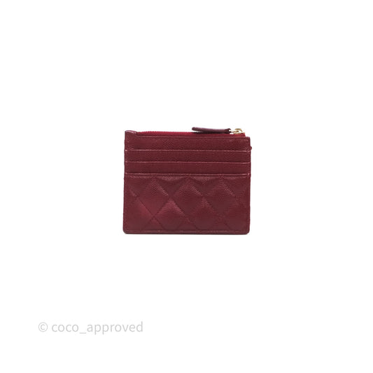 Chanel Classic Caviar Zipped Card Holder Burgundy Gold Hardware