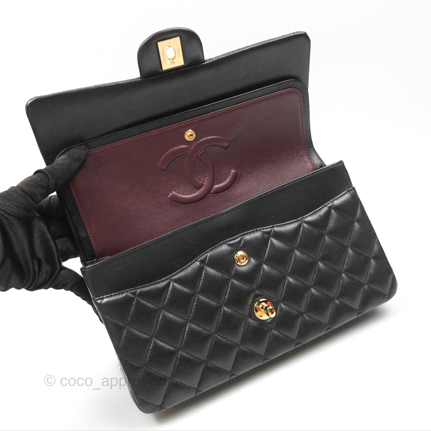 Chanel Classic M/L Medium Flap Quilted Black Lambskin Gold Hardware