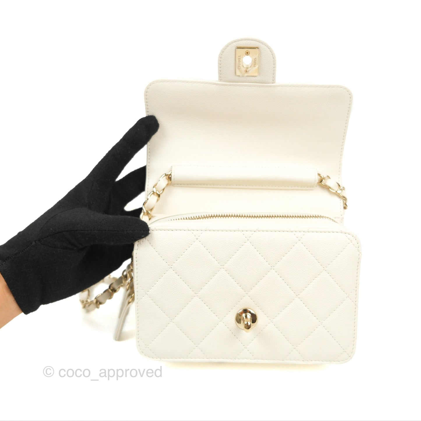 Chanel Quilted Small Like The Wallet Flap Ivory White Caviar Light Gold Hardware 22C