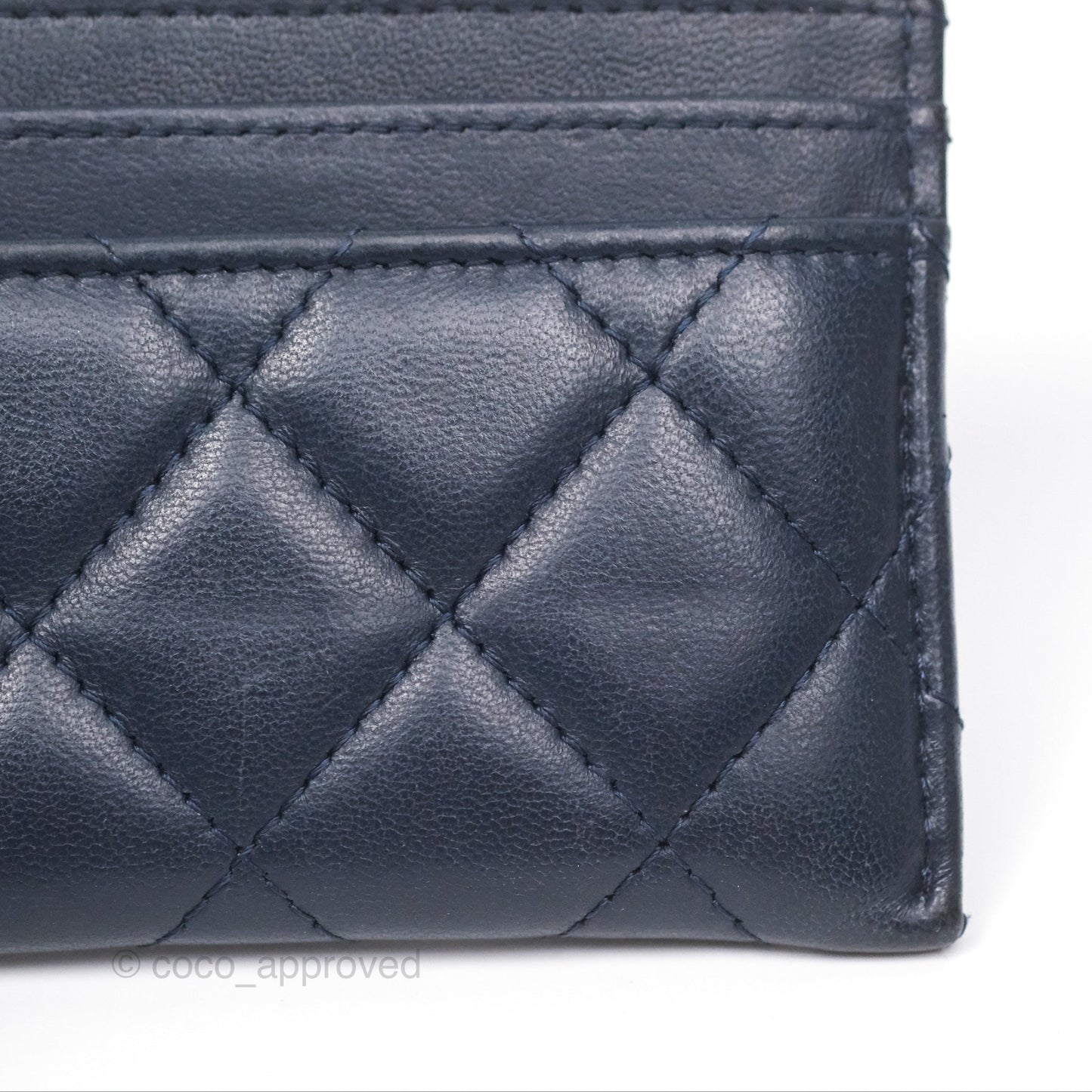 Chanel Quilted Classic Flat Card Holder Navy Sliver Hardware
