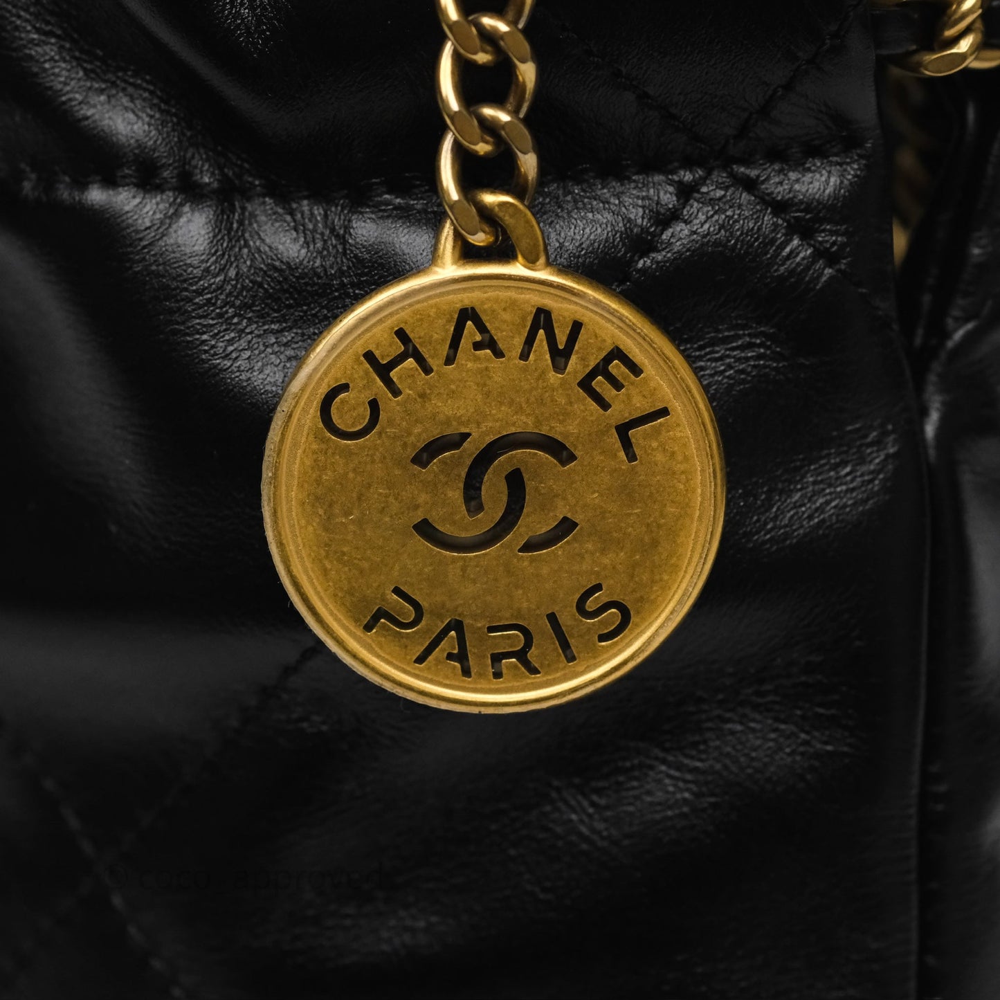 Chanel 22 Mini Bag Black Crumpled Calfskin Aged Gold Hardware