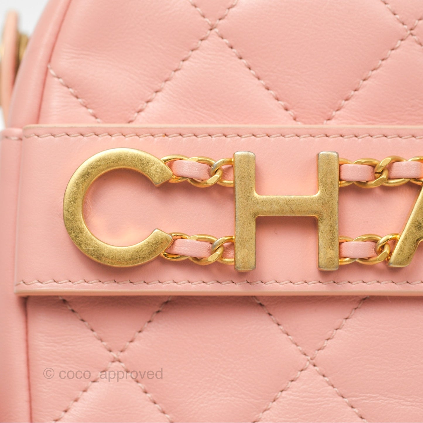 Chanel Logo Enchained Camera Bag Pink Calfskin Aged Gold Hardware