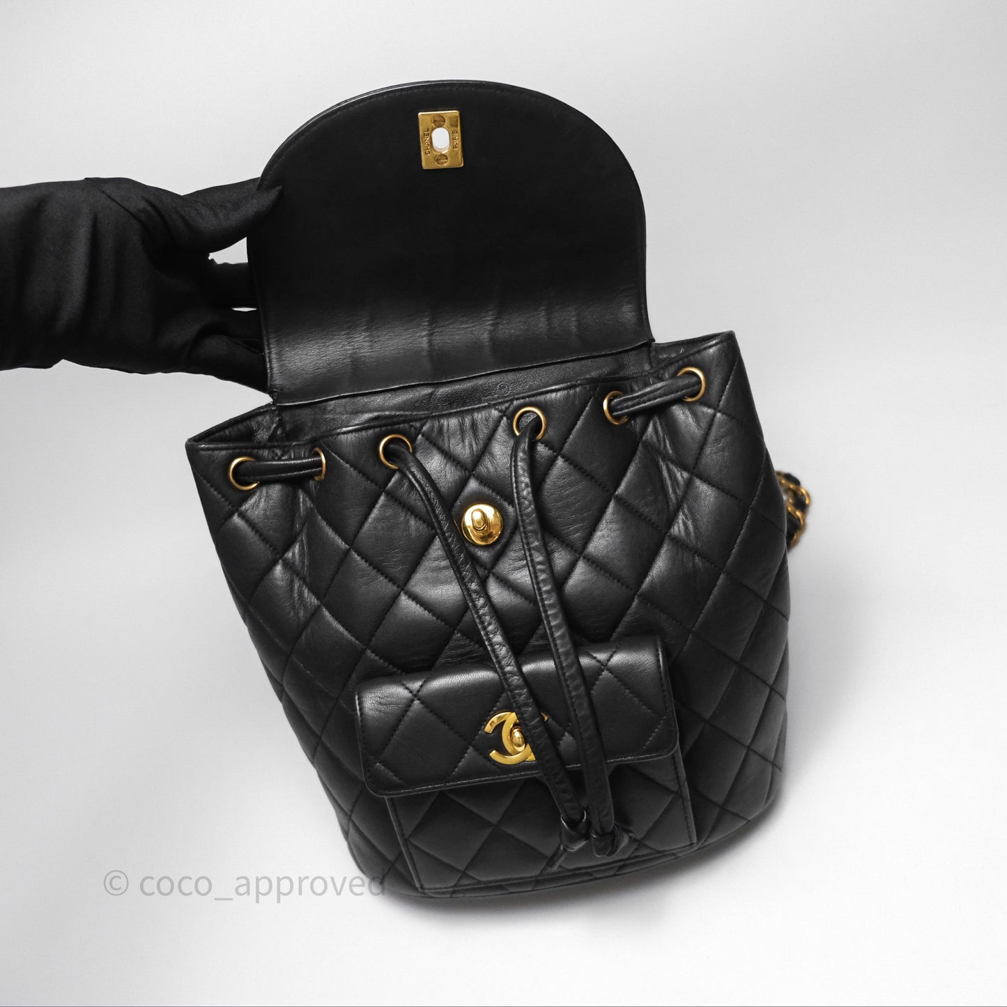 Chanel Vintage CC Duma Backpack Black Lambskin 24K Gold Hardware