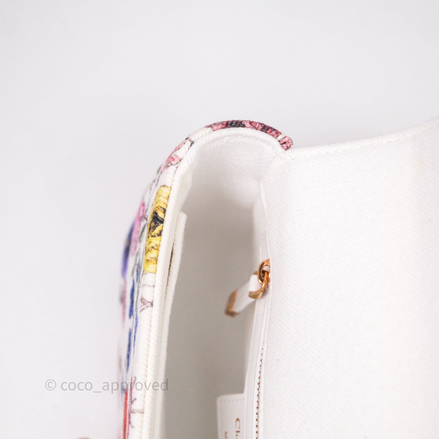 Dior Small Caro Bag White Florilegio Rose Gold Hardware
