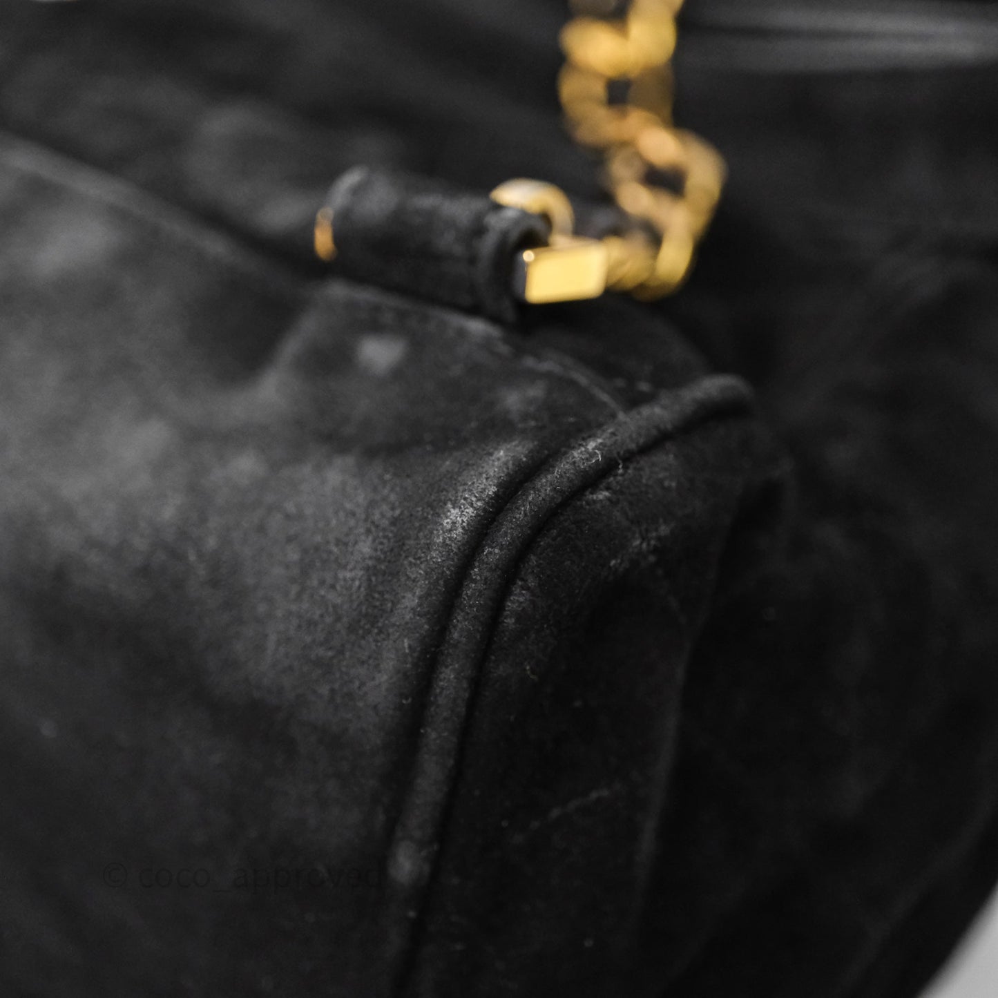 Chanel Vintage Quilted Suede CC Backpack Black Gold Hardware