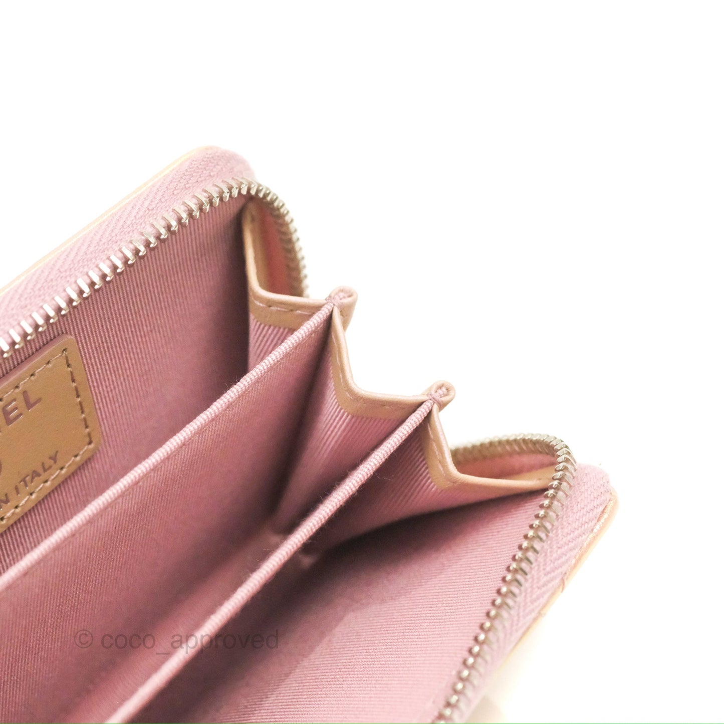 Chanel Classic Zipped Coin Purse Iridescent Pink Calfskin Silver Hardware