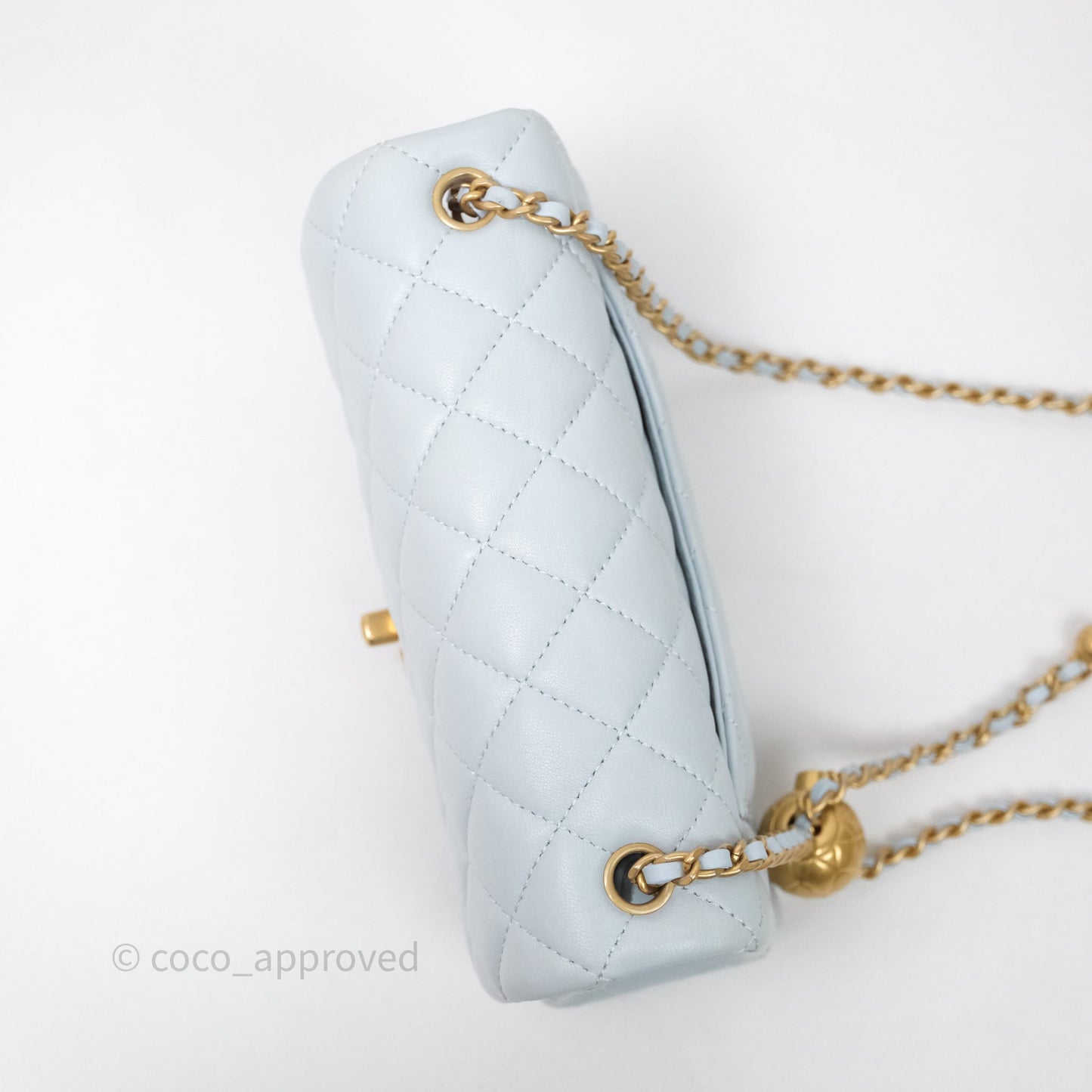 Chanel Pearl Crush Mini Rectangular Light Blue Lambskin Aged Gold Hardware