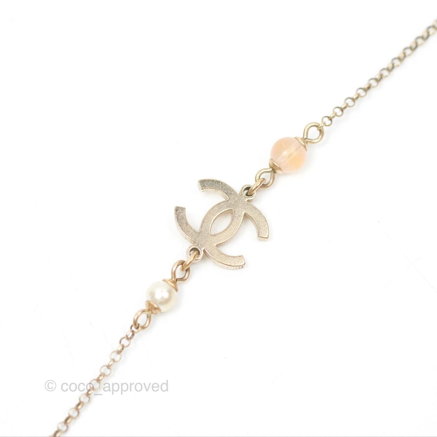 Chanel Heart Pearl CC Necklace Gold Tone 21B