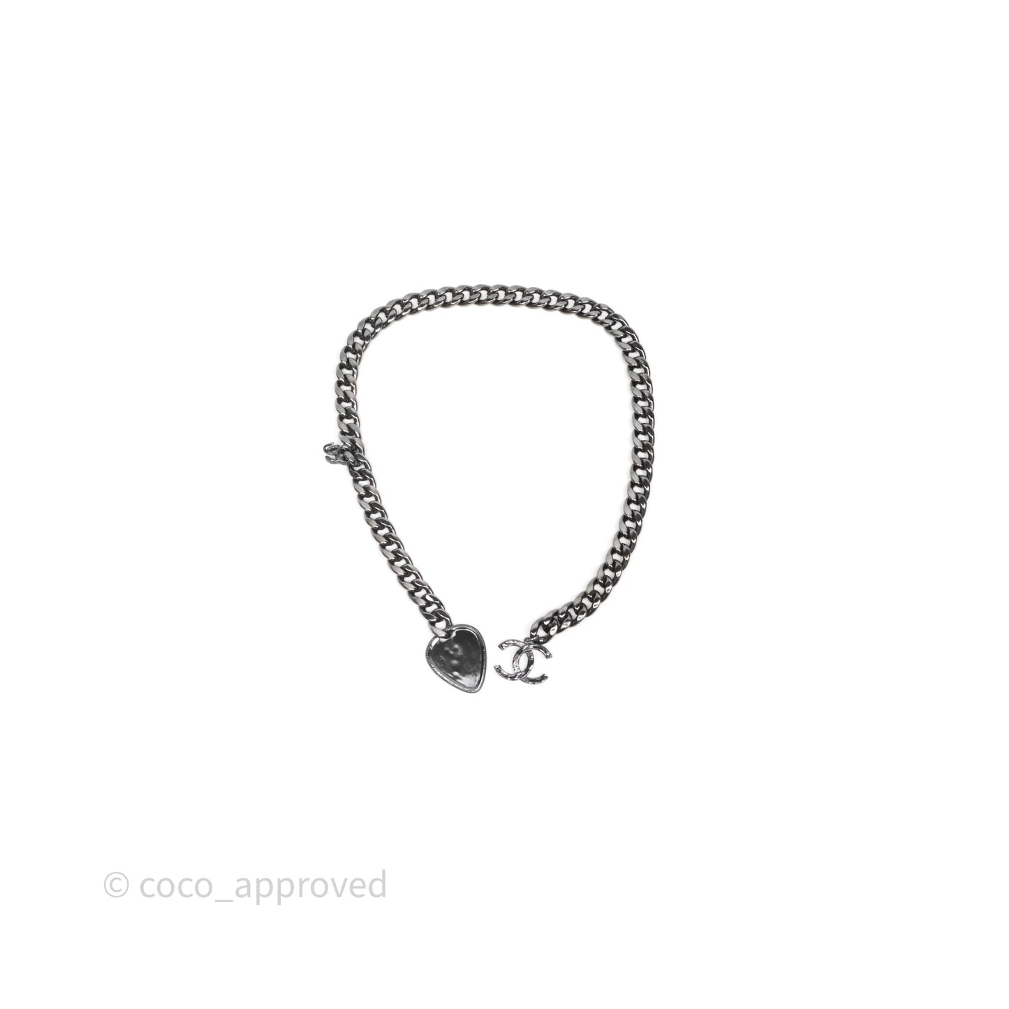 Chanel CC Guitar Charm Necklace Gun Metal Tone 20P