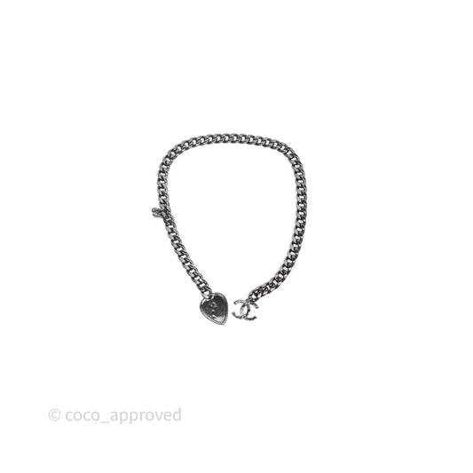 Chanel CC Guitar Charm Necklace Gun Metal Tone 20P