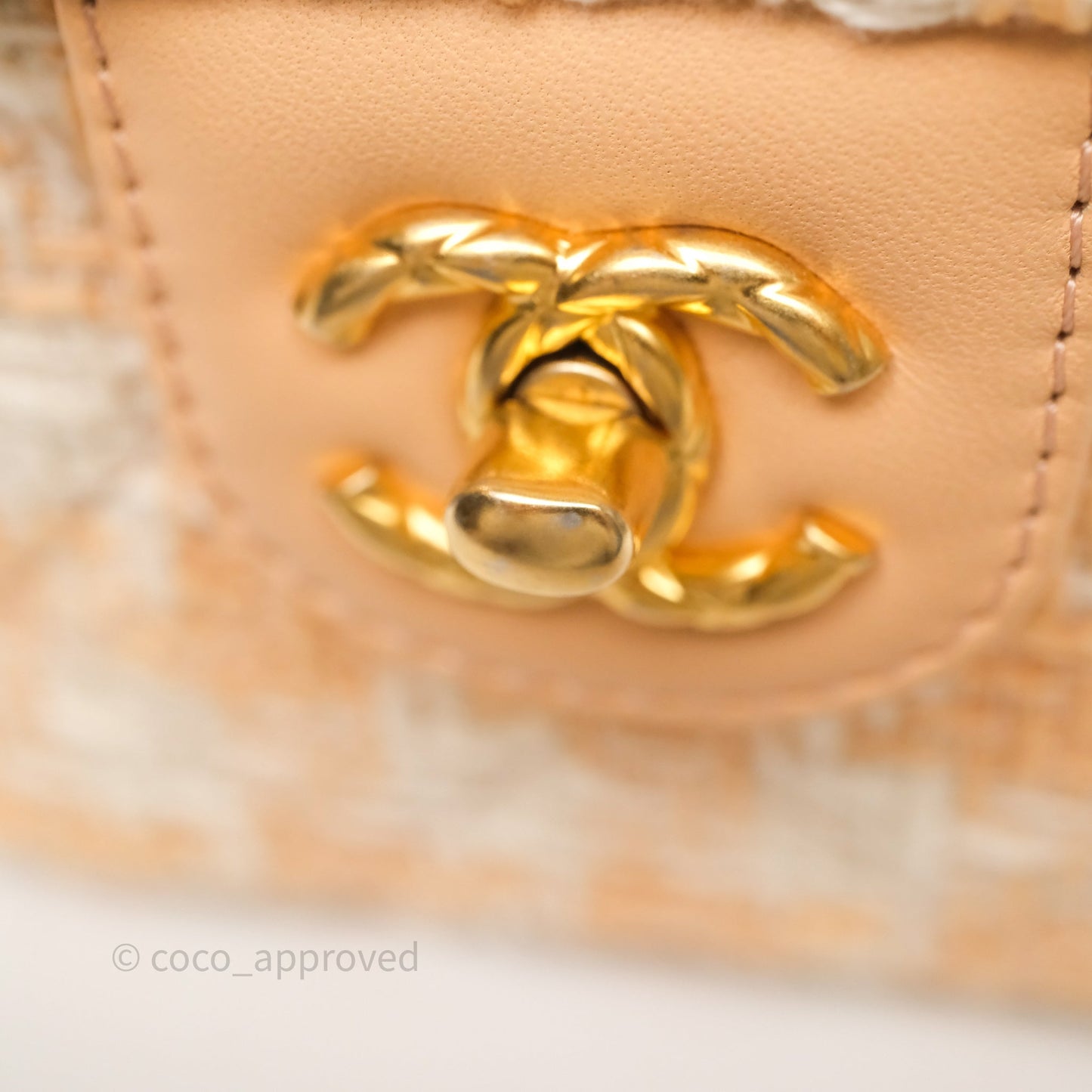 Chanel Vanity Case with Top Handle Orange Apricot Tweed Aged Gold Hardware