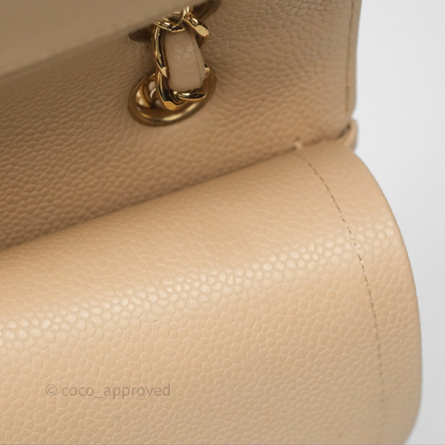 Chanel M/L Medium Classic Flap Quilted Beige Caviar Gold Hardware