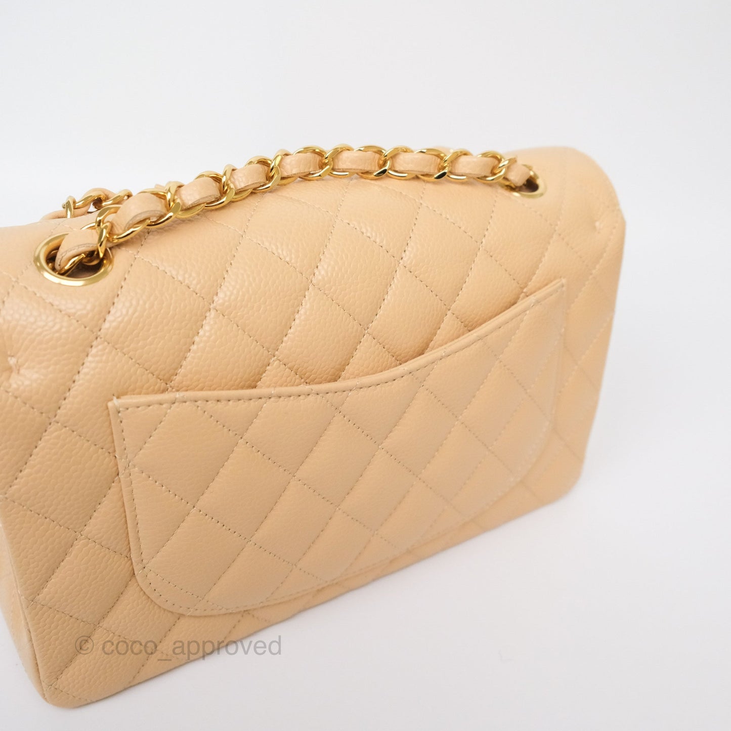 Chanel Small S/M Classic Flap Quilted Beige Caviar Gold Hardware