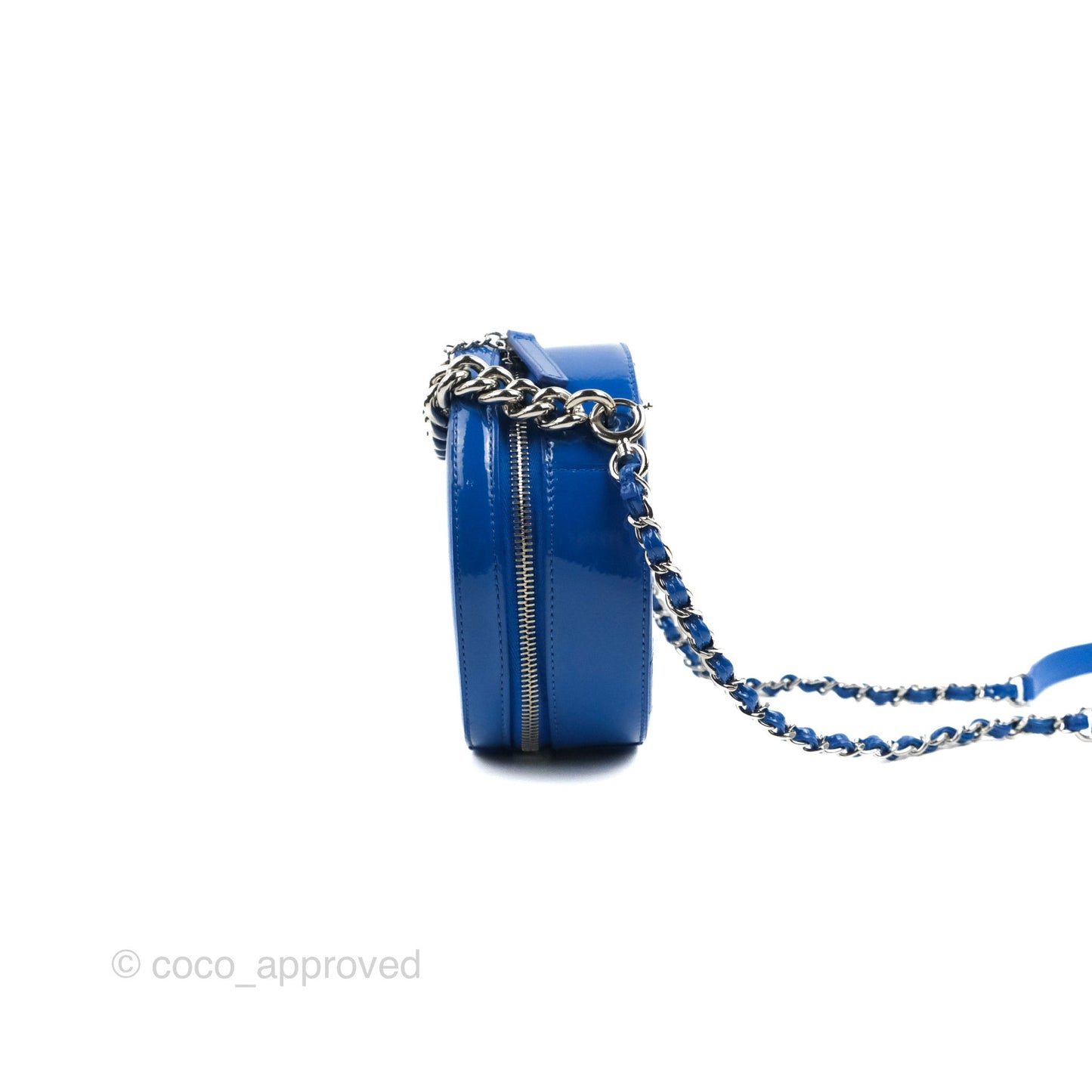 Chanel Round As Earth Bag with Owl Charm Blue Patent Silver Hardware