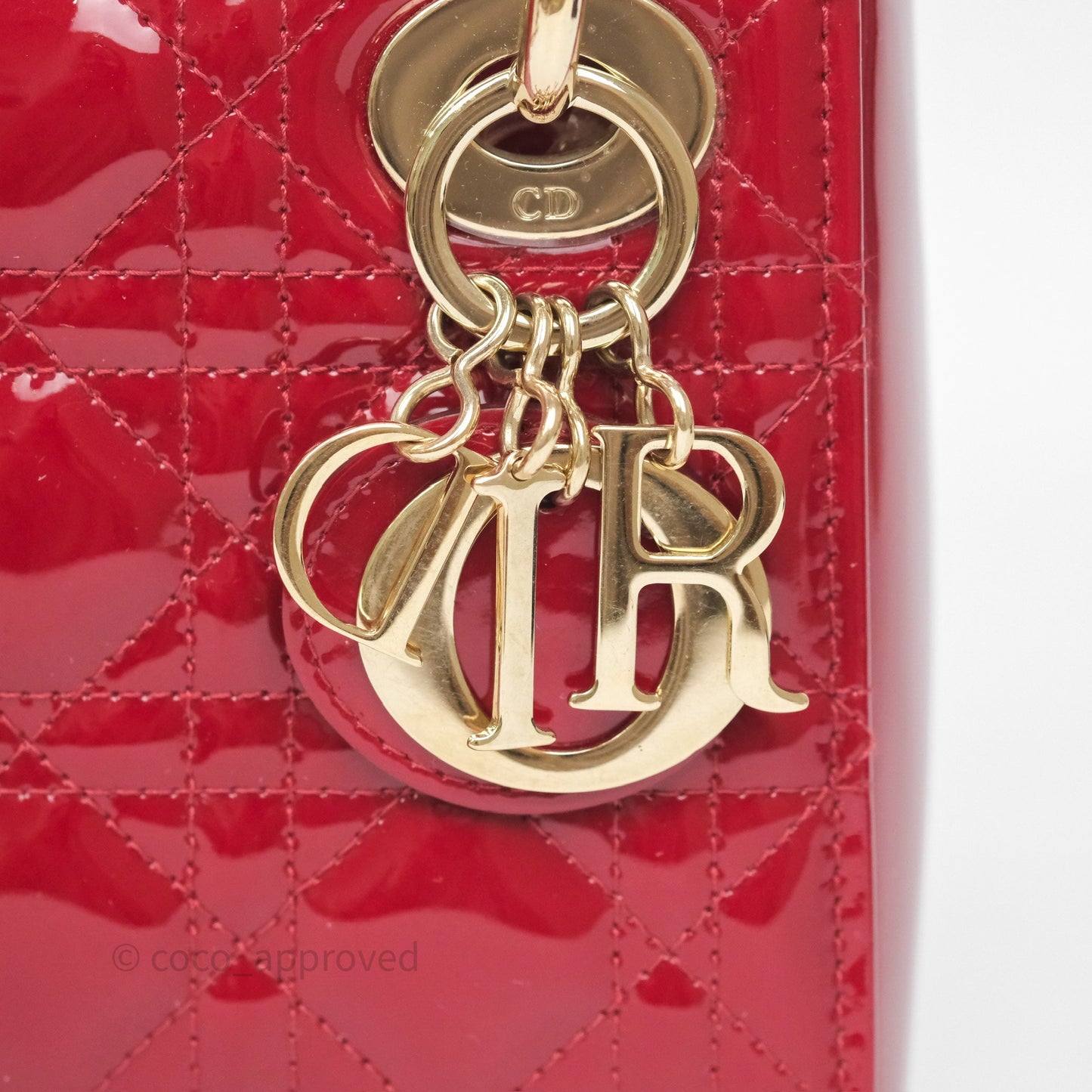 Christian Dior Mini Lady Dior Red Patent Cannage Gold Hardware
