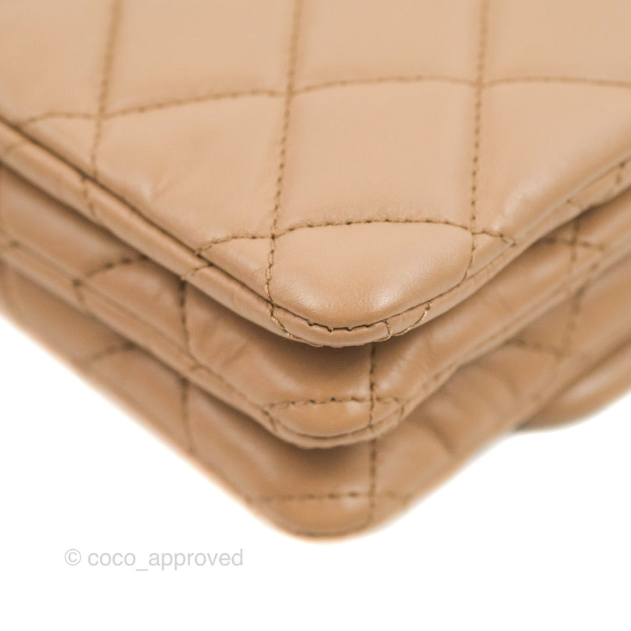 Chanel Flap Bag with Adjustable Strap Beige Lambskin Aged Gold Hardware 22K