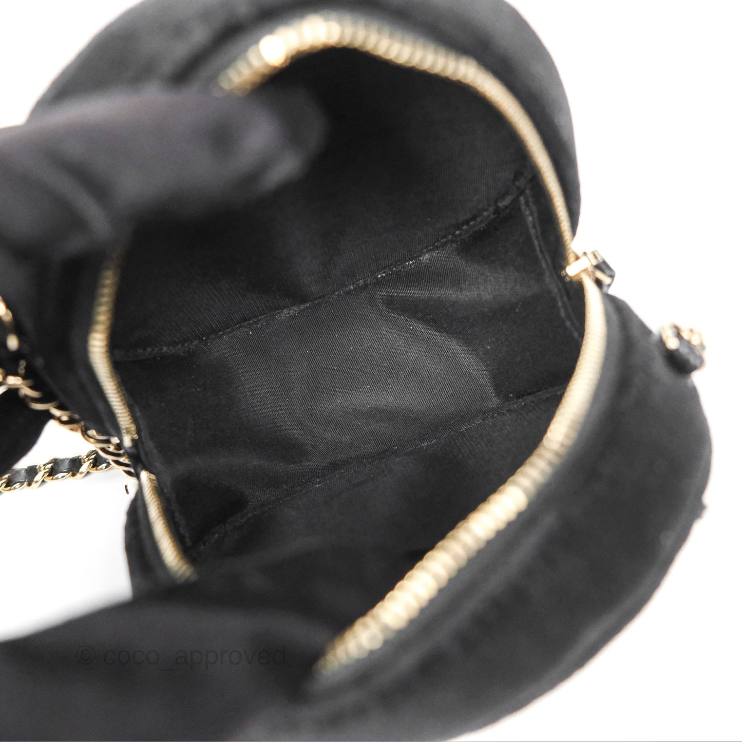 Chanel Quilted Round Clutch With Chain Black Velvet Gold Hardware