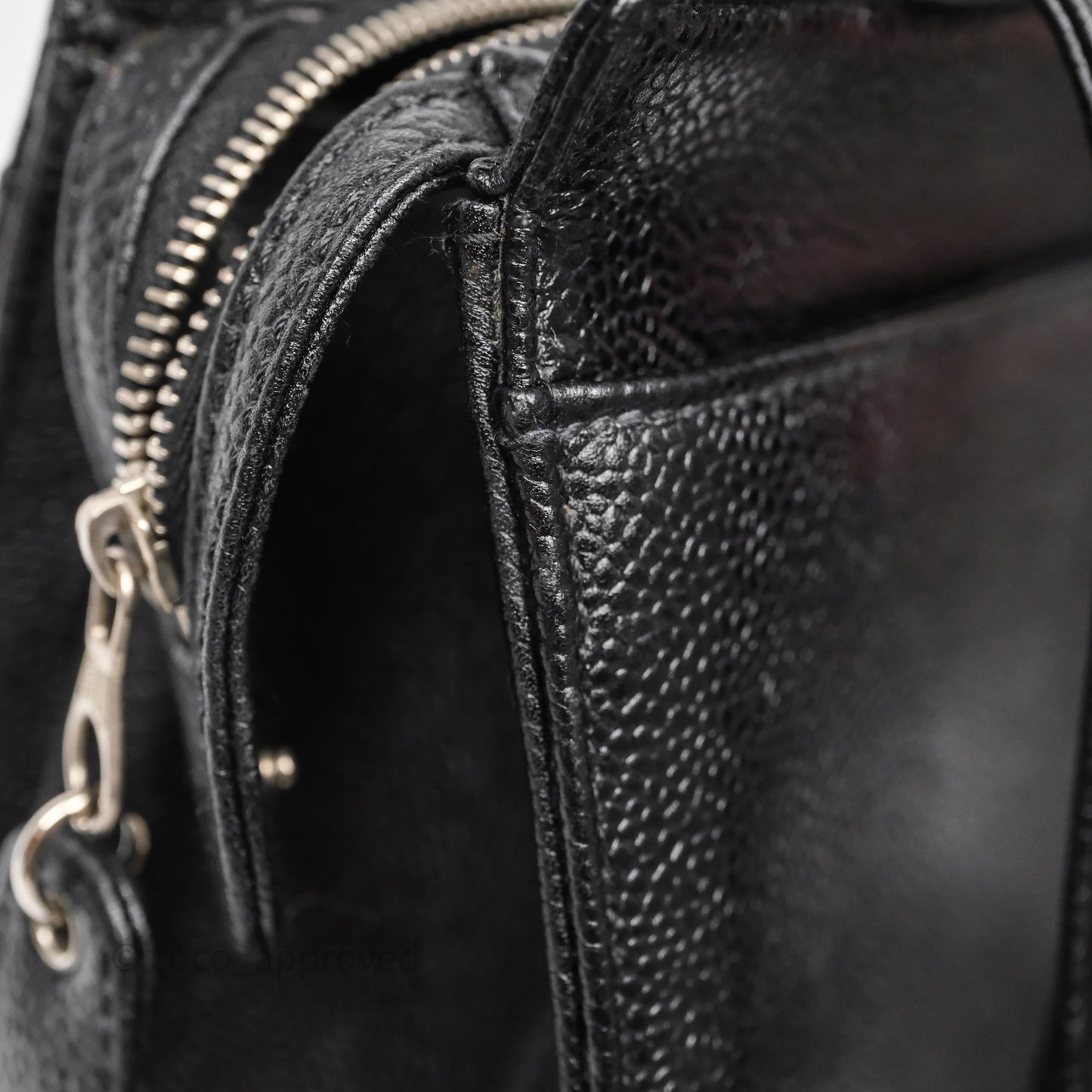 Chanel Vintage Tote Bag Black Caviar Silver Hardware