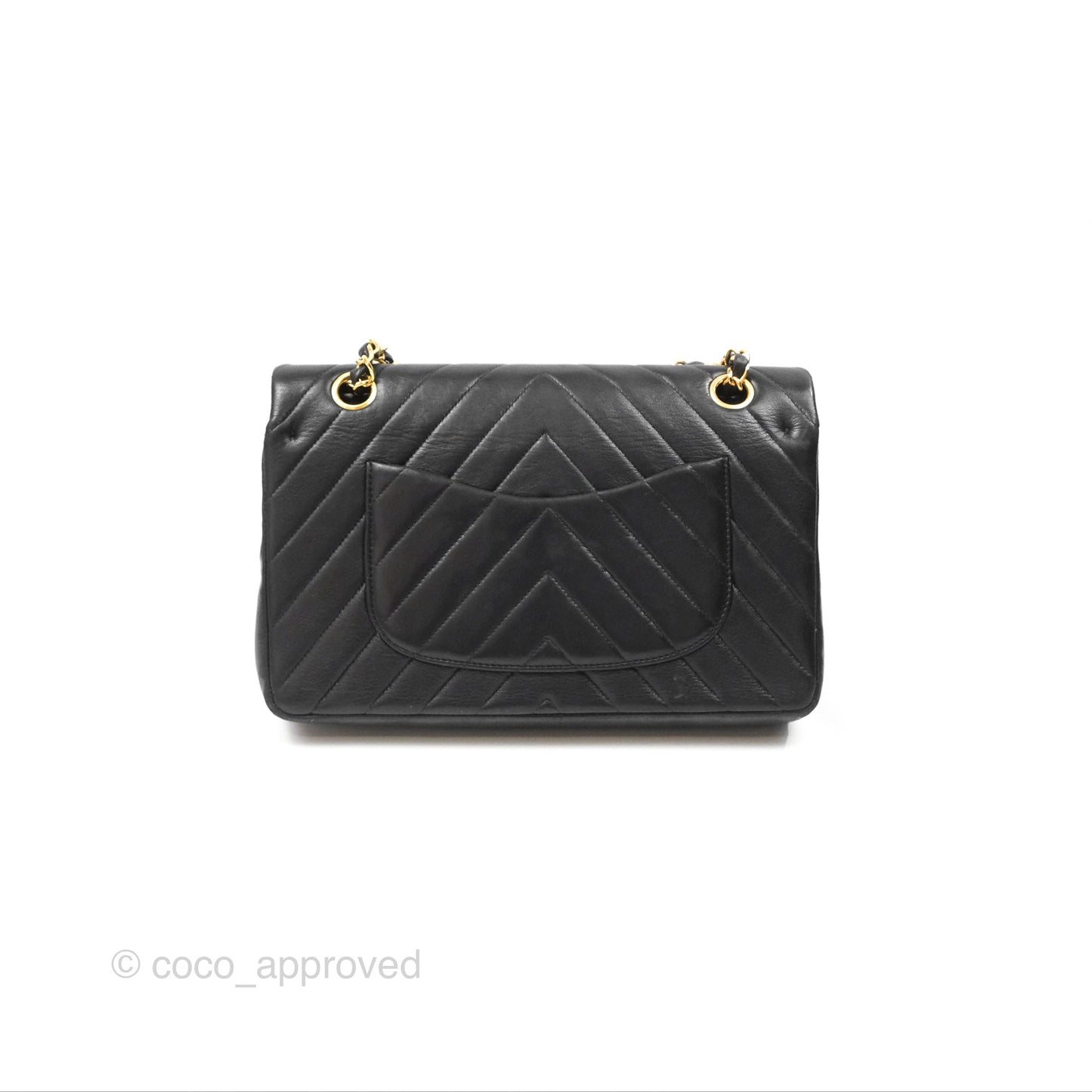 Chanel Vintage Medium Classic Flap Chevron Black Lambskin 24K Gold Hardware
