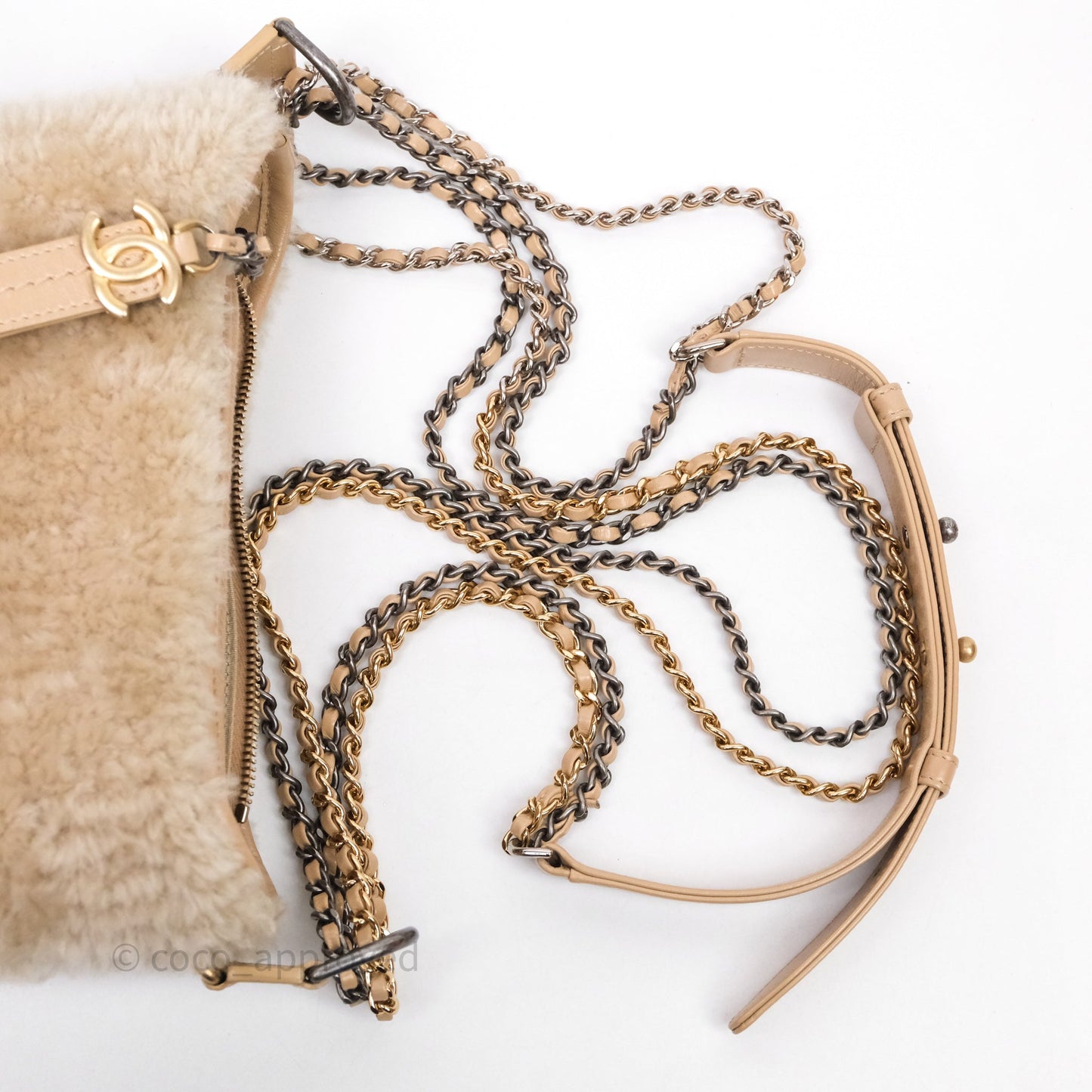Chanel Small Gabrielle Hobo Shearling Beige Mixed Hardware