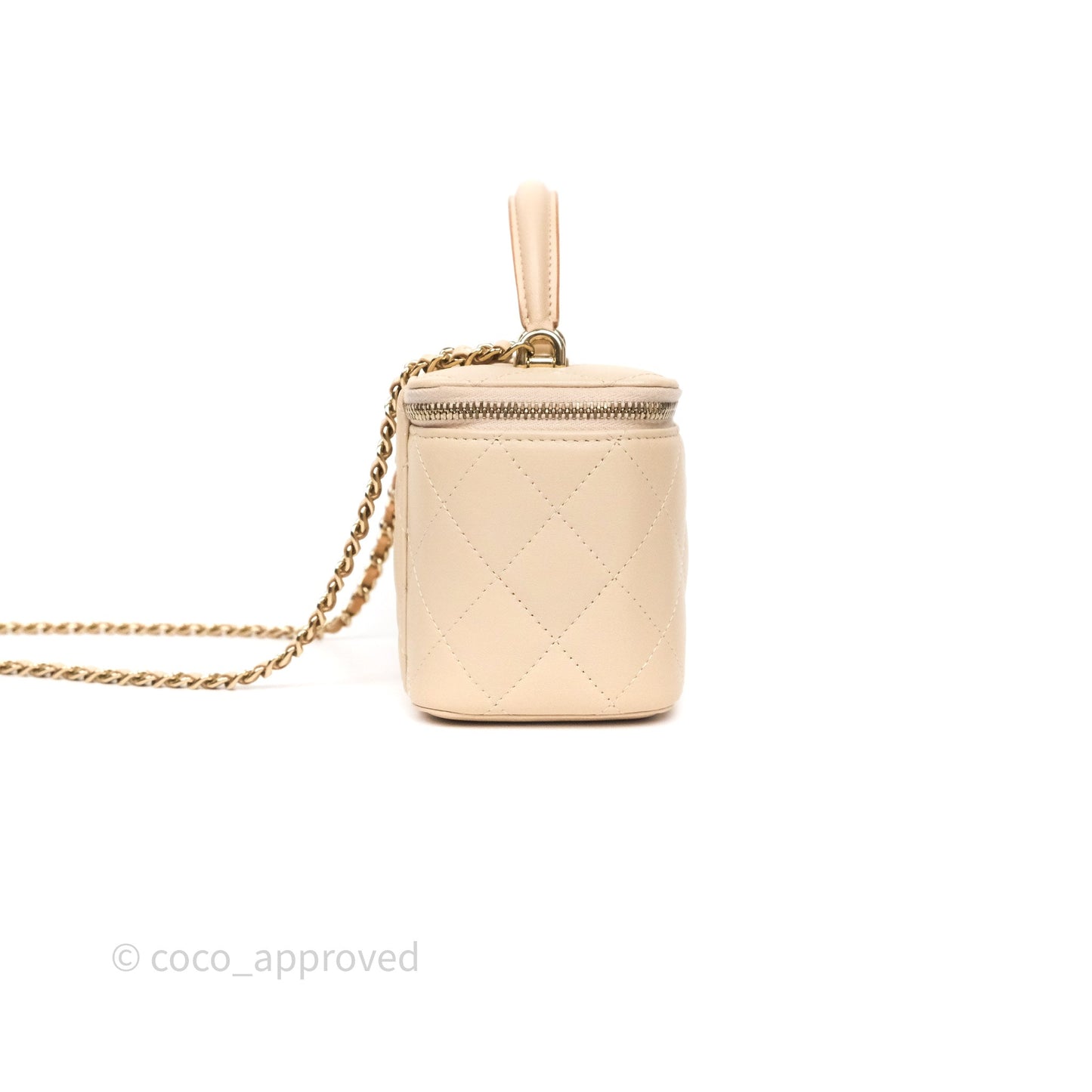 Chanel Vanity Rectangular Top Handle Ecru/Beige Lambskin Gold Hardware 23P