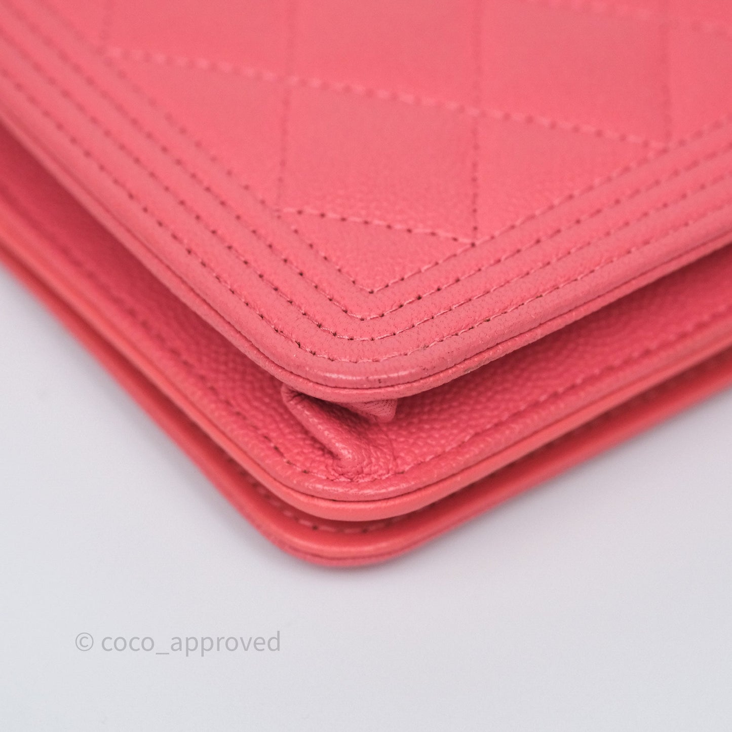 Chanel Boy Wallet on Chain WOC Quilted Dark Pink Caviar Aged Gold Hardware