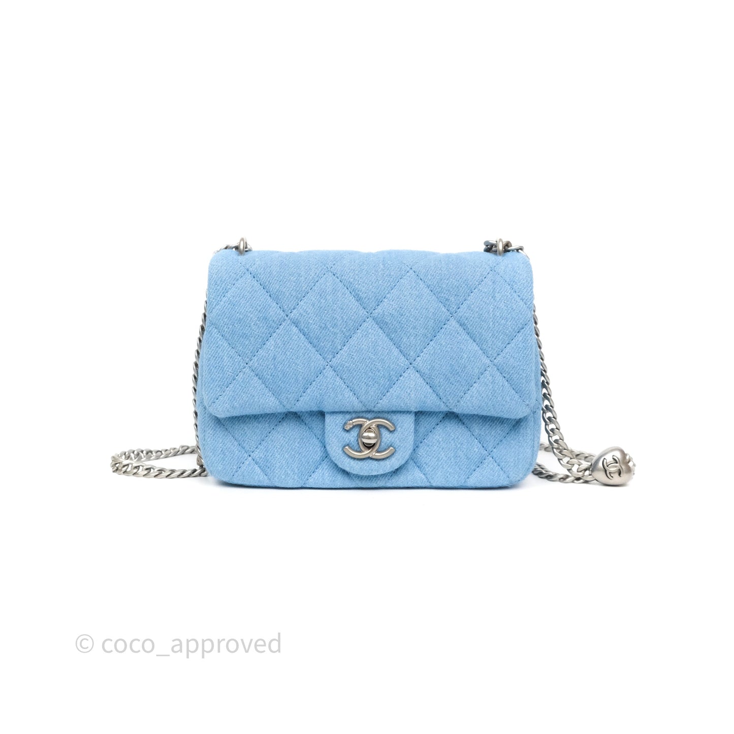 Chanel Heart Crush Mini Flap Bag Blue Denim Aged Silver Hardware