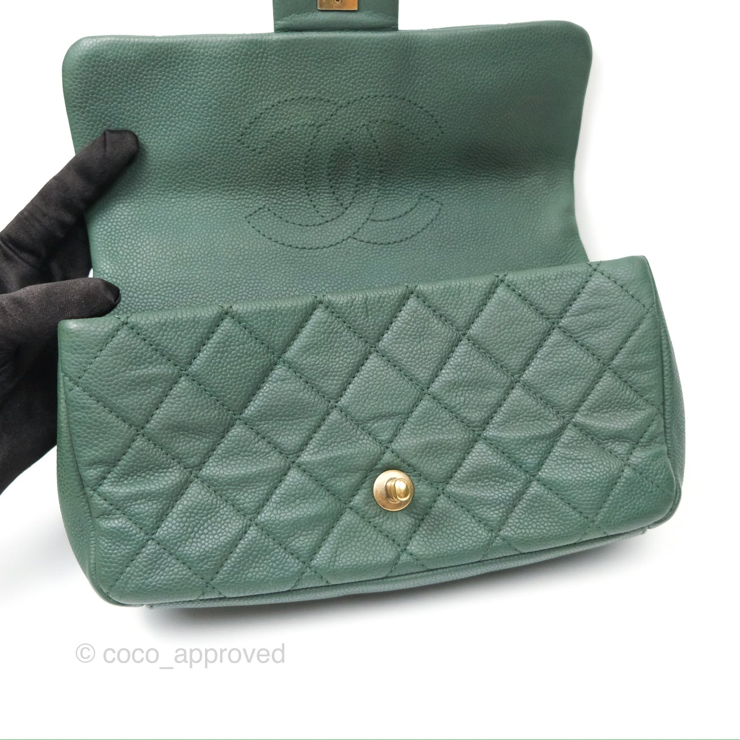 Chanel Globe Trotter Flap Bag Dark Green Caviar Aged Gold Hardware