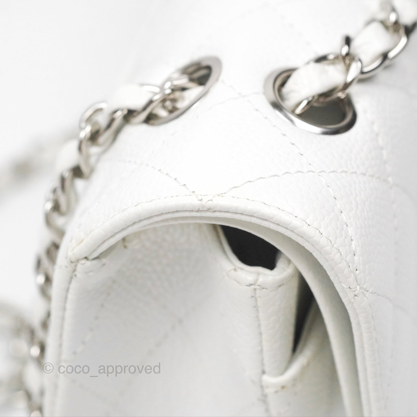 Chanel Classic M/L Medium Flap Quilted White Caviar Silver Hardware