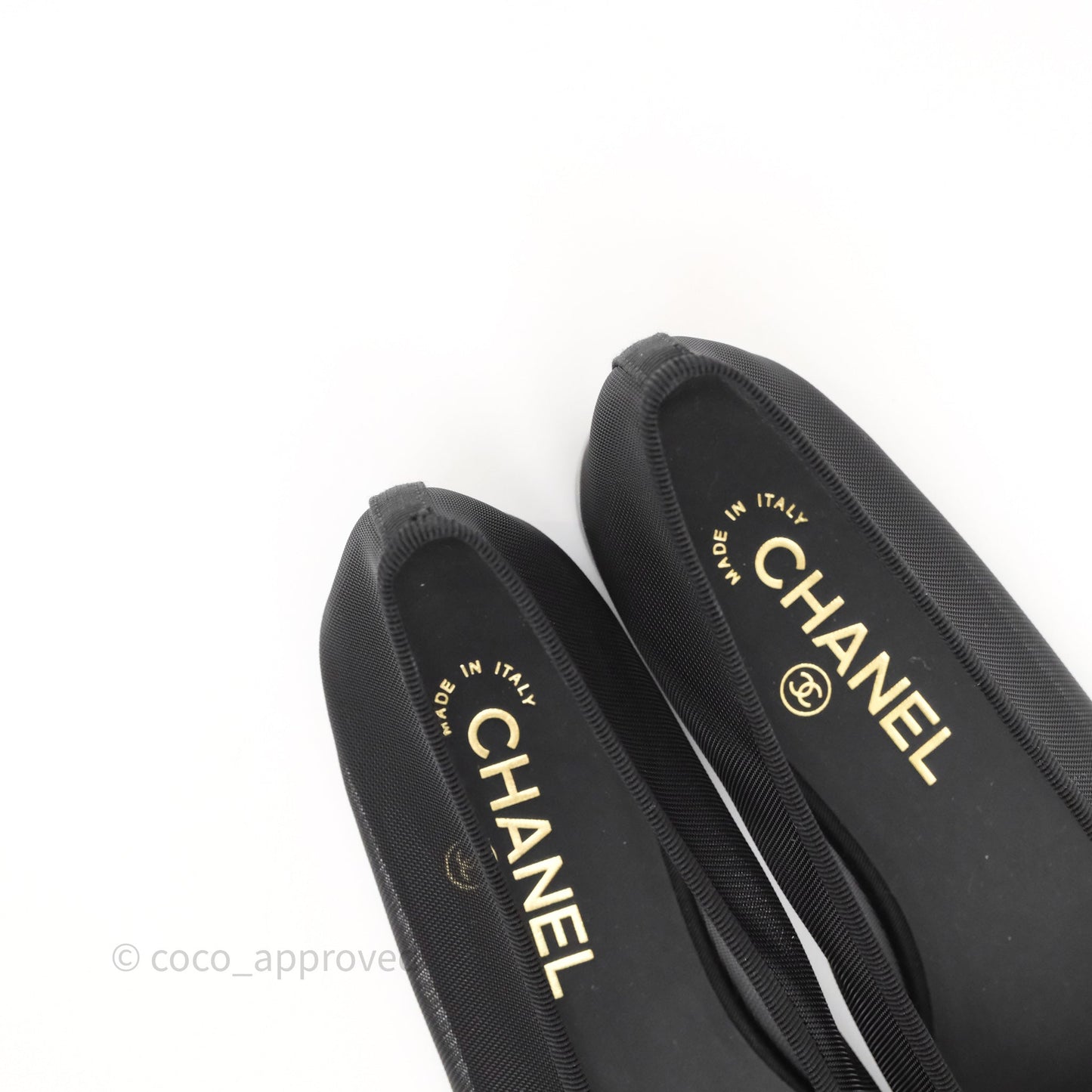 Chanel Ballet Flats Black Mesh Grosgrain 26P Size 38.5