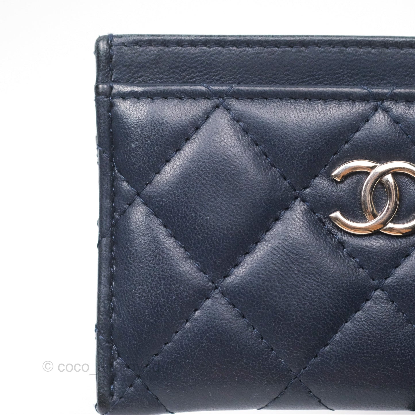 Chanel Quilted Classic Flat Card Holder Navy Sliver Hardware
