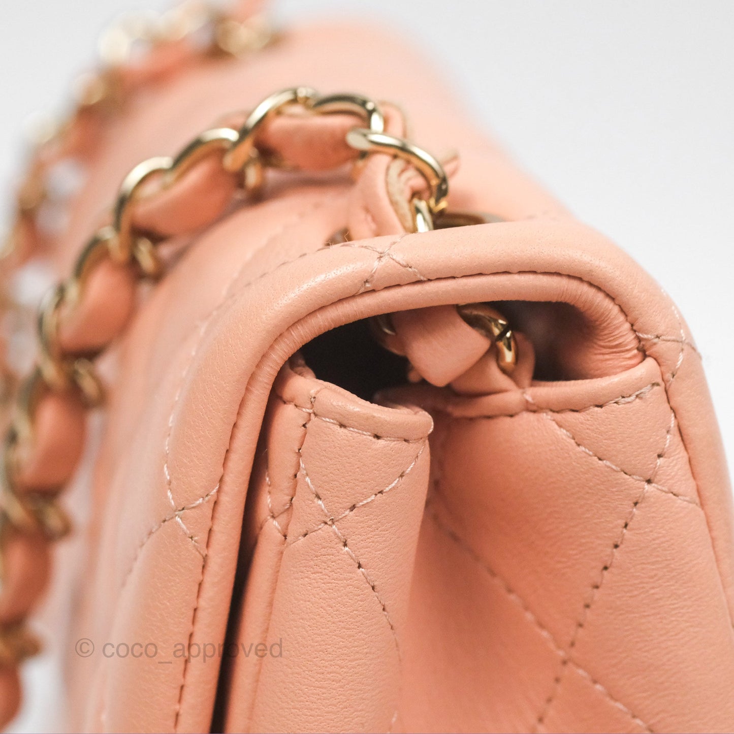 Chanel Quilted Mini Square Lambskin Light Beige Pink Gold Hardware