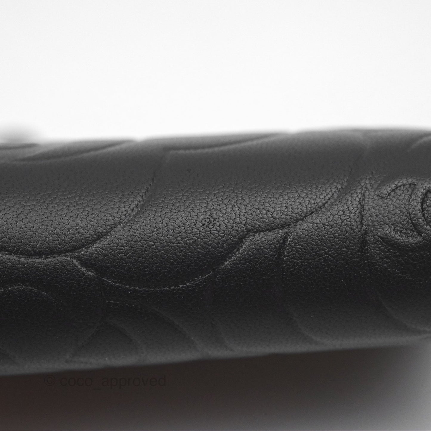 Chanel Key Holder Case Black Camellia Embossed Lambskin Silver Hardware