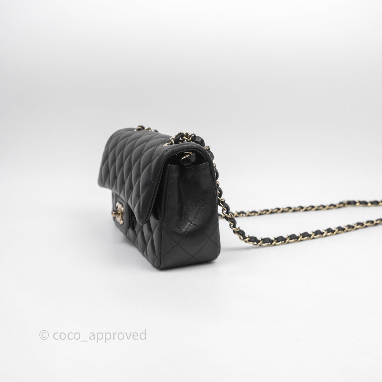 Chanel Mini Rectangular Flap Quilted Black Lambskin Gold Hardware