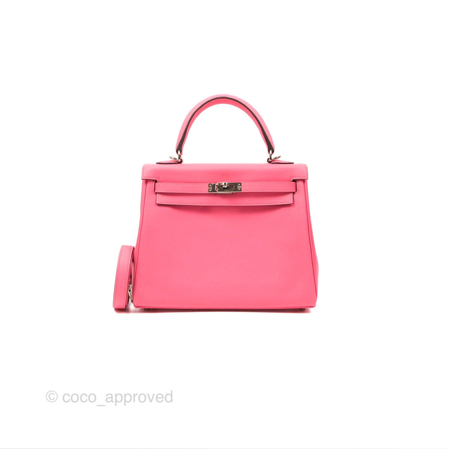 Hermès Retourne Kelly 25 Rose Azalee Swift Palladium Hardware