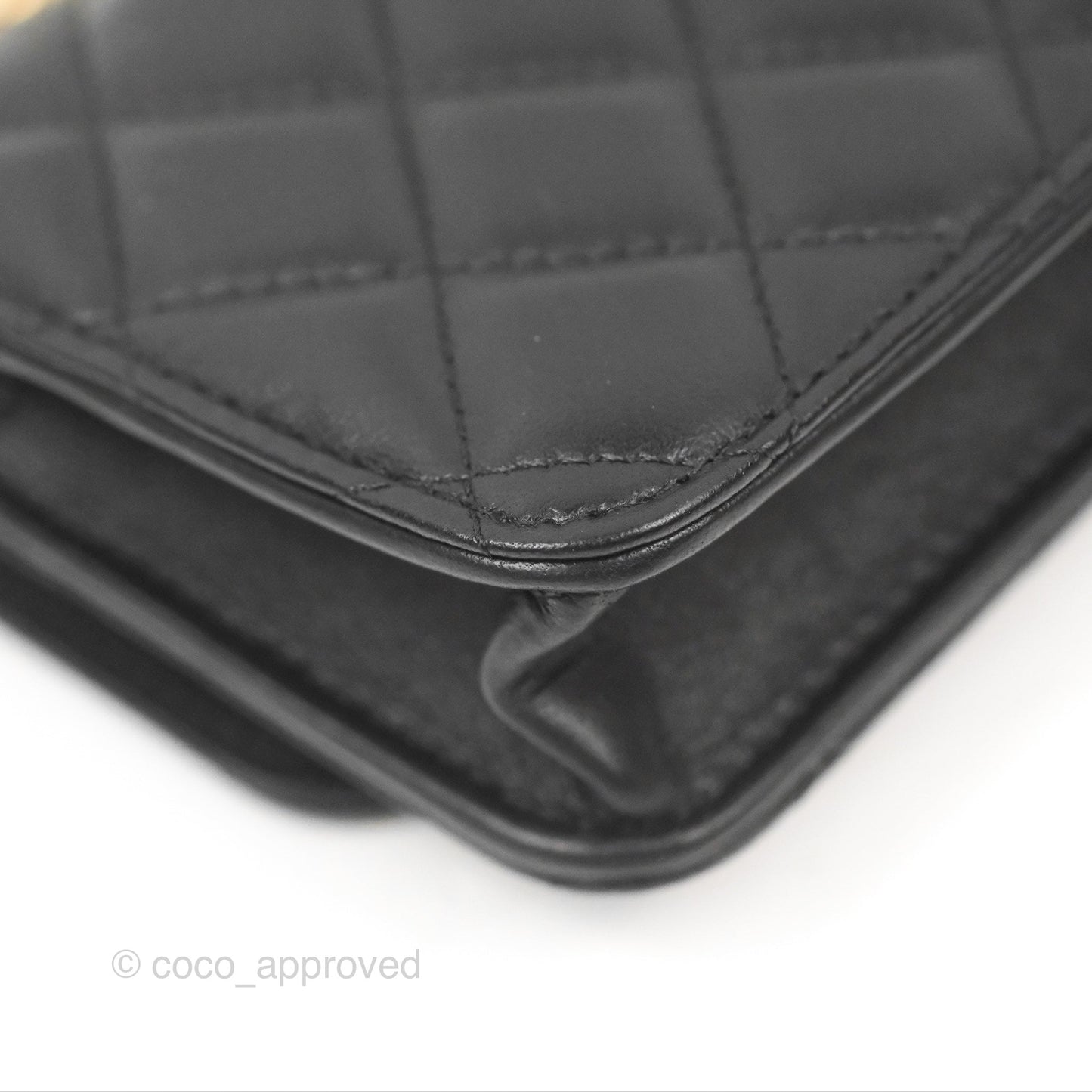 Chanel Mini WOC Phone Holder with Camellia Adjustable Chain Black Lambskin