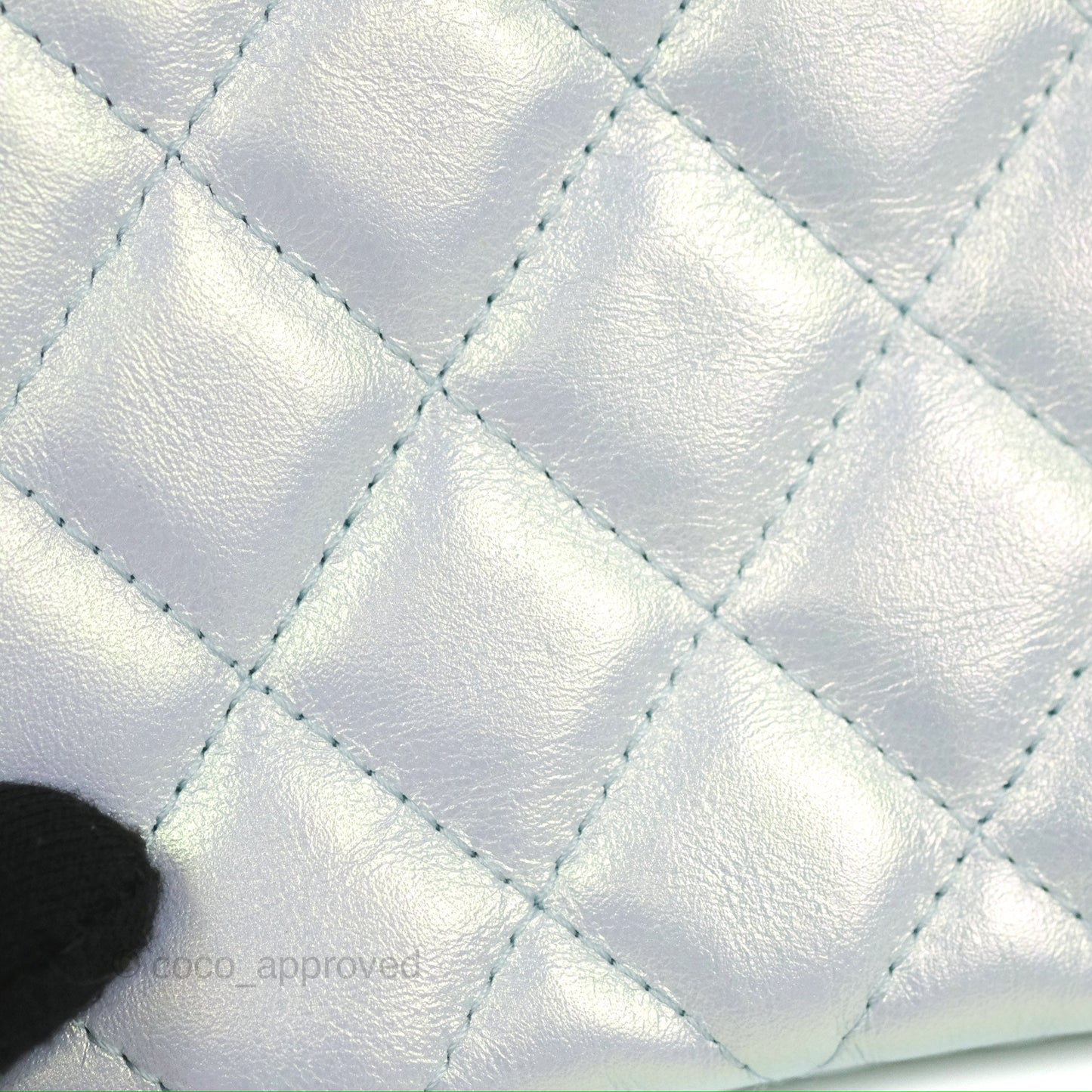 Chanel Quilted Mini O Case Iridescent Icy Blue Calfskin Silver Hardware