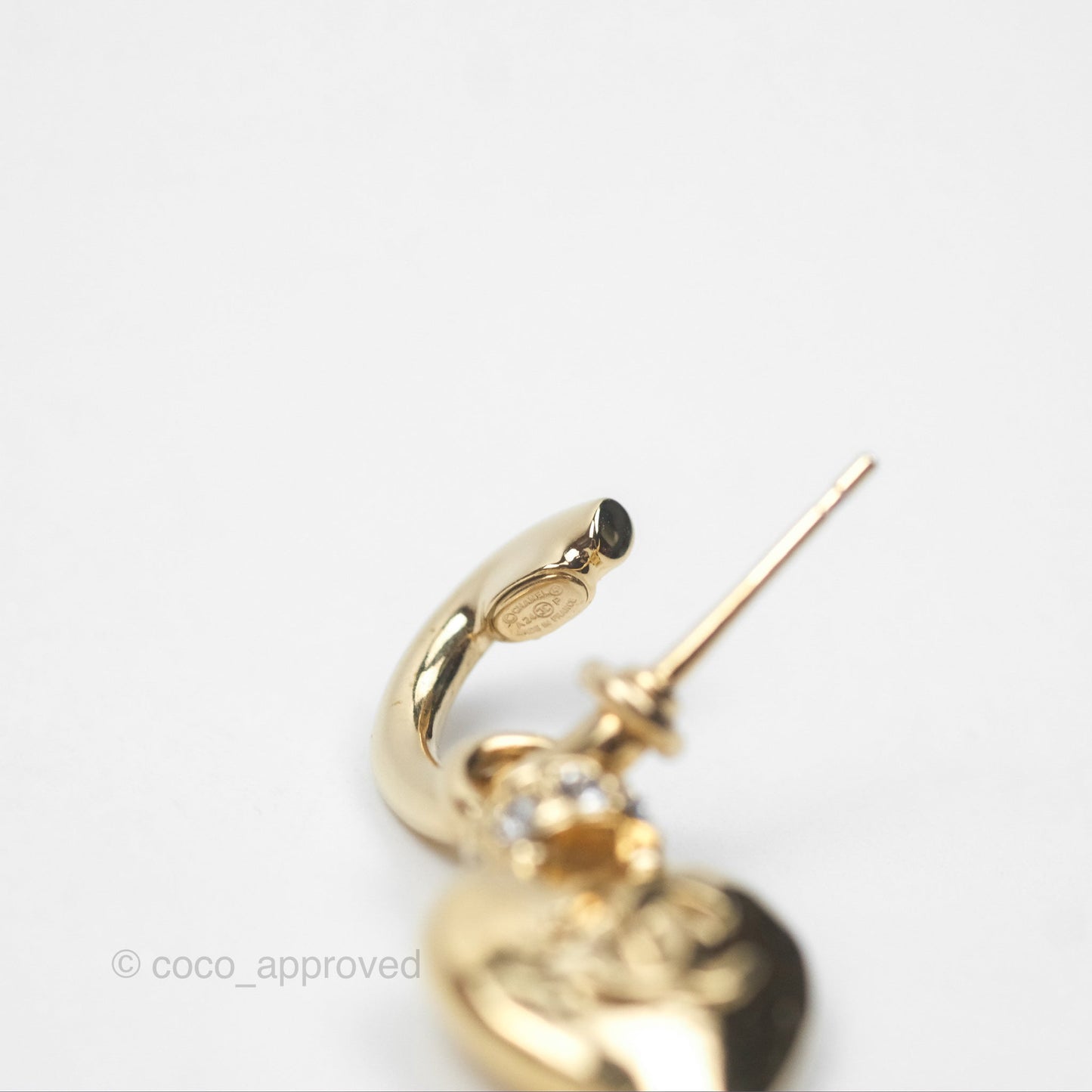 Chanel Heart CC Crystal Drop Hoop Earrings Gold Tone 24P