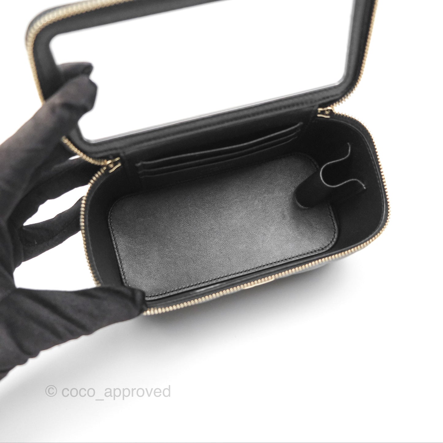 Chanel Vanity Rectangular Top Handle Black Lambskin Gold Hardware