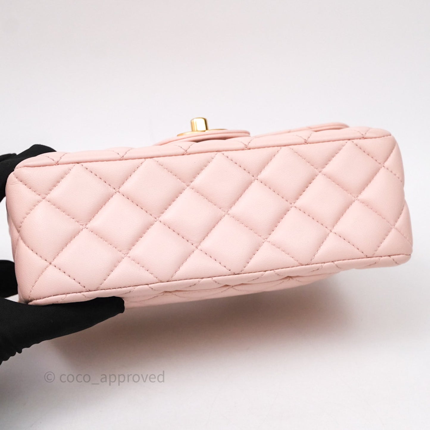 Chanel Top Handle Mini Rectangular Flap Bag Pink Lambskin Aged Gold Hardware