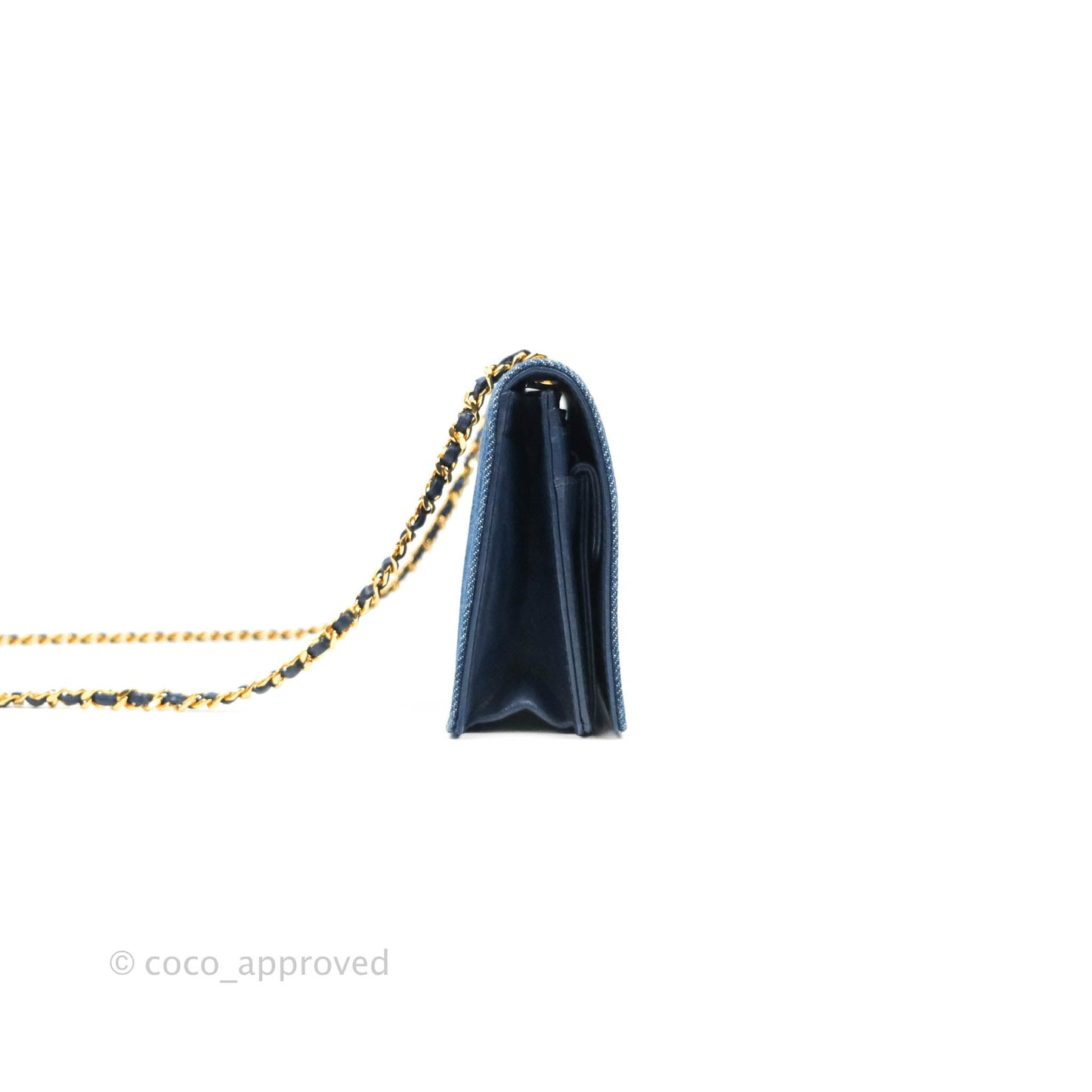 Chanel Vintage Denim Wallet On Chain WOC Gold Hardware