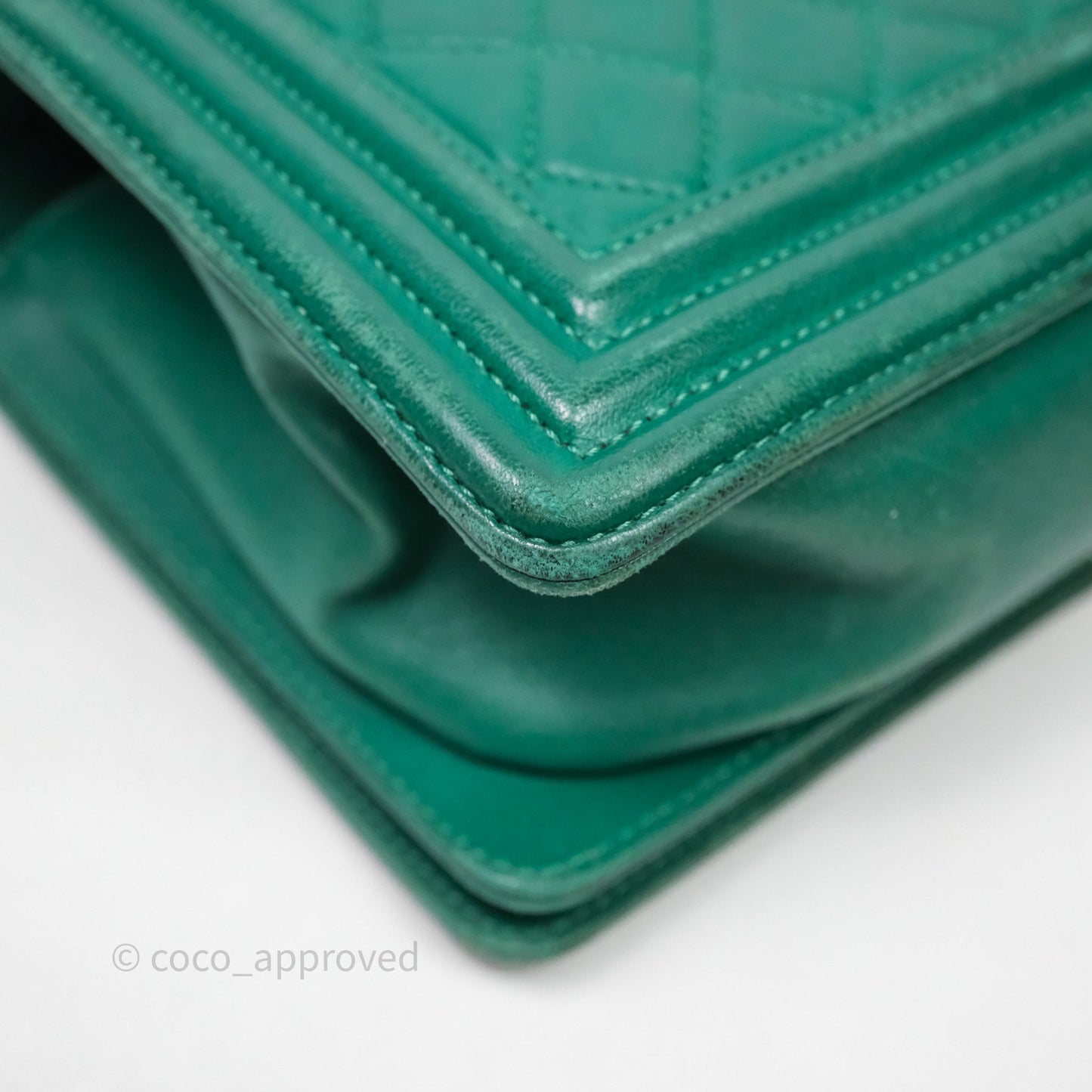 Chanel Medium Boy Quilted Green Lambskin Ruthenium Hardware